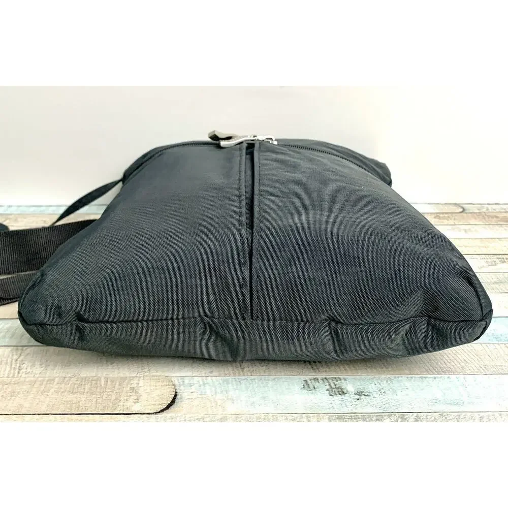 BAGGALLINI GRAY NYLON CANVAS ZIP TOP POCKETS X-BODY SHOULDER BAG HANDBAG PURSE